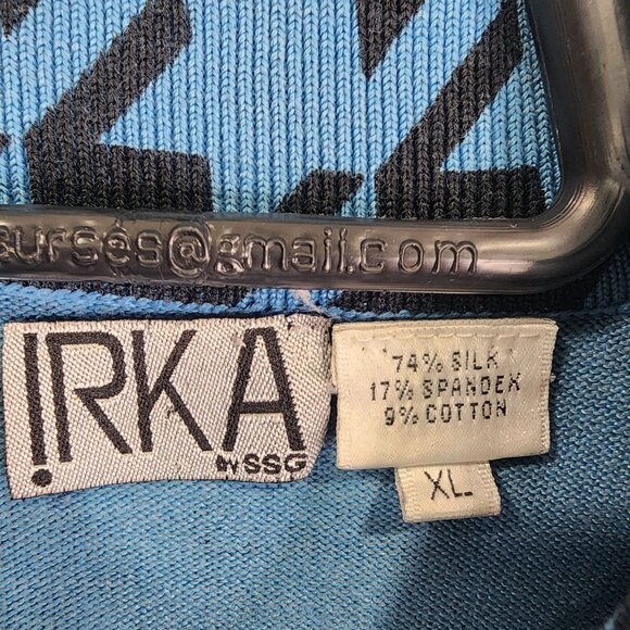 Women's Irka Blue & Black Houndstooth Silk Blend Shirt Button-Up Long Sleeve XL - Picture 6 of 10